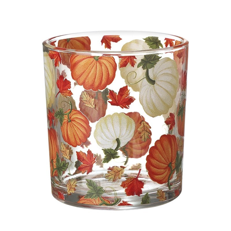Glass Pumpkin Print Tealight Holder