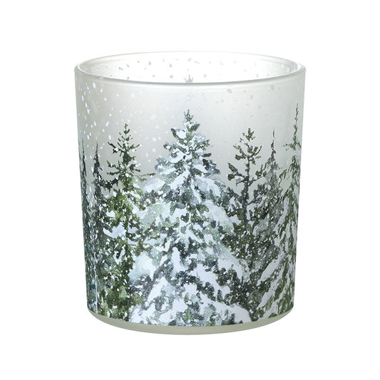 White Glass Snowy Trees T Light Holder 8CM