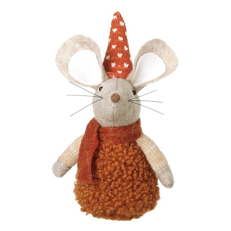 Sitting Mouse Ornament With Orange Heart Print Hat