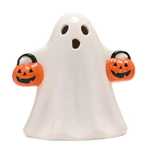 LED Ghost Decoration holding pumpkins