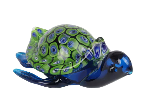 Objets d'Art Glass Figurine - Blue & Green Turtle