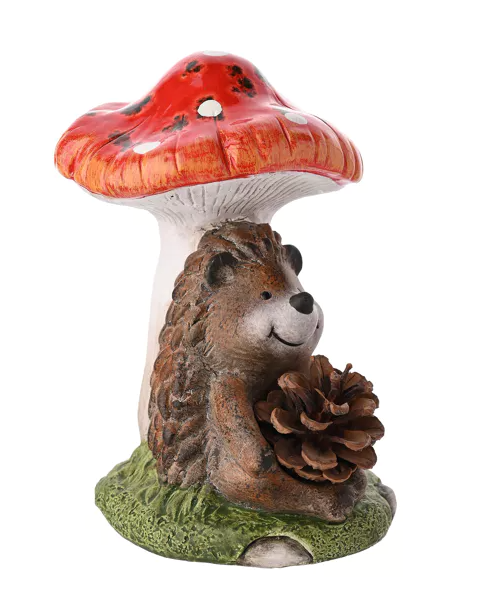 Country Living Hedgehog Holding A Pinecone On A Toadstool