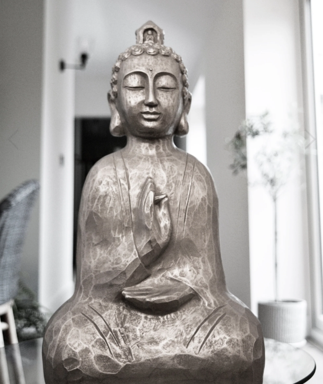 43CM Sitting Carved Buddha - Silver