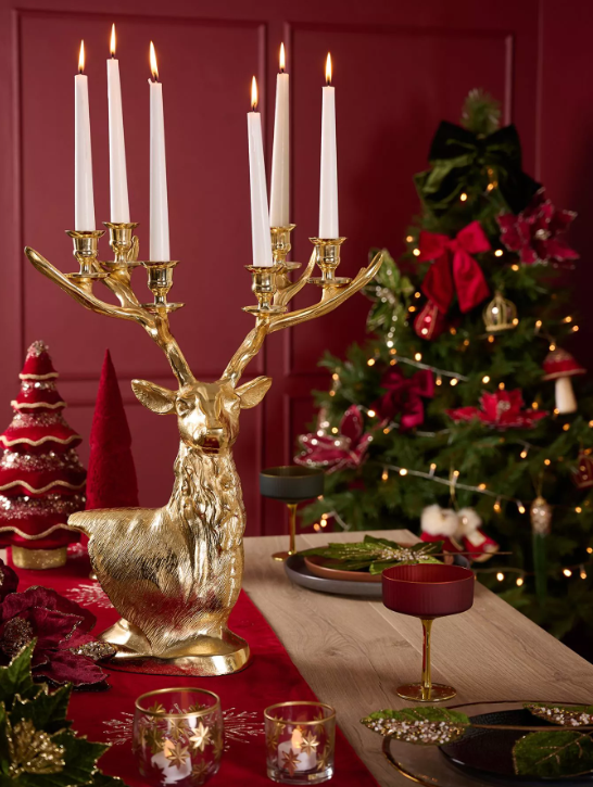 Gold Metal Stag Head Candelabra 50cm