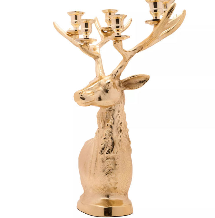Gold Metal Stag Head Candelabra 50cm