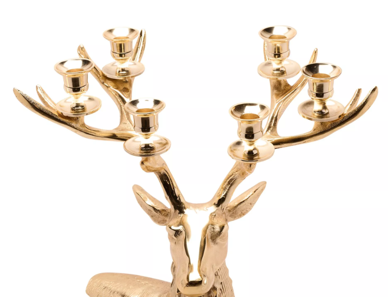 Gold Metal Stag Head Candelabra 50cm