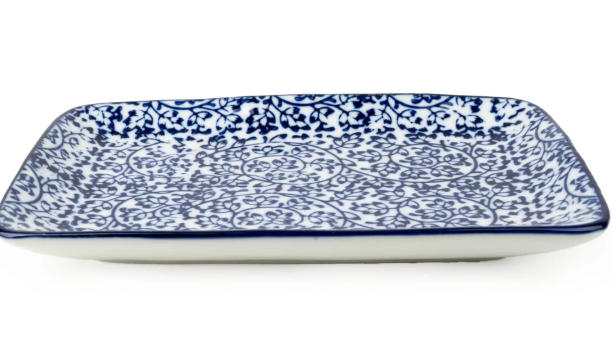 19cm Rectangular Plate - Blue/White
