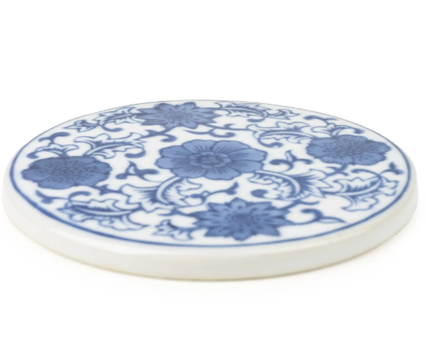 4" Round Coaster - Blue/White