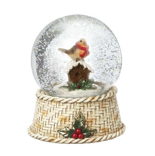 Robin On Bird House Snowglobe