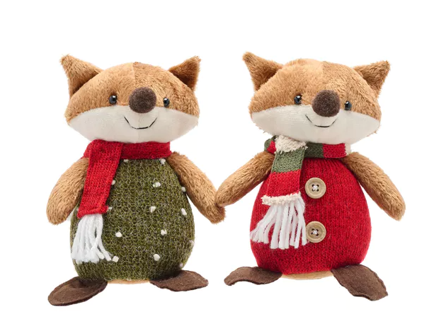 Set of 2 Fabric Sitting Foxes Decoration
