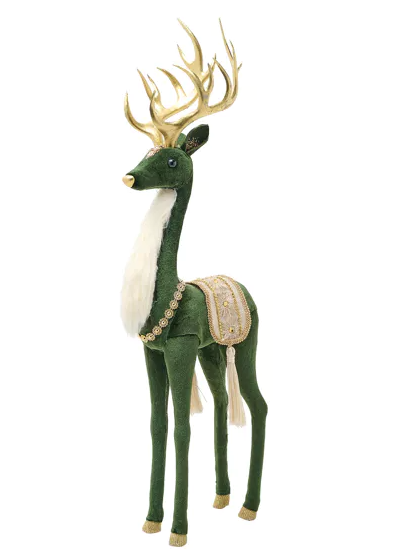 Green Velvet Standing Deer 54cm