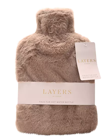 Sophia Layers Soft Faux Fur 1.7L Muff Hot Water Bottle - Taupe
