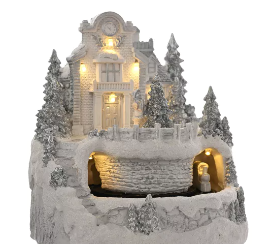 Christmas Village Scene with LED lights and Moving Train