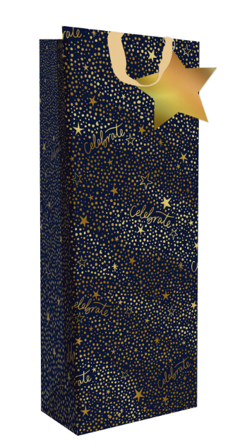 Celebrate Navy & Gold Star Bottle Bag