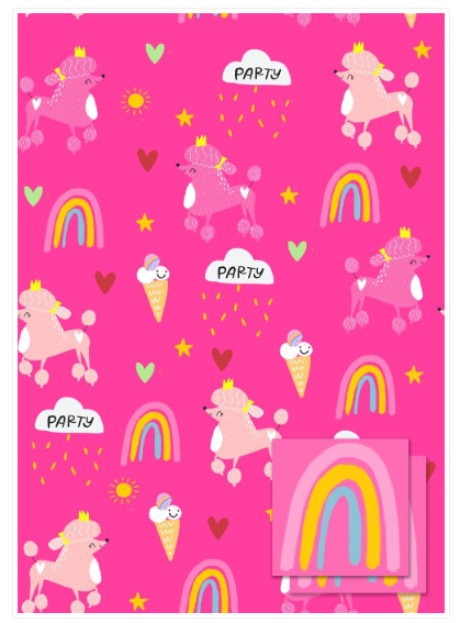 Pink Children's Party Gift Wrap - 2 Sheets, 2 Tags