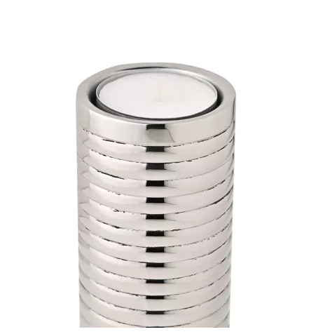 Hestia Tubular Polished Silver Tealight Holder - Large