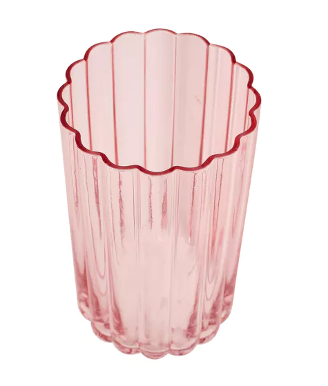 Set Of 2 Hestia Bright Pink Scalloped Glass Tumblers - Large