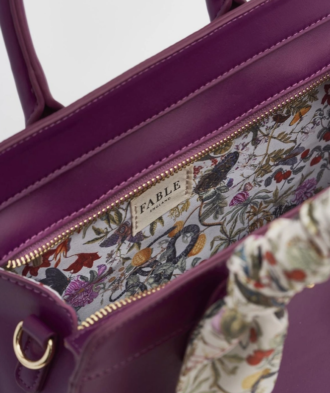 Fable Floral Engravings Large Plum Handbag