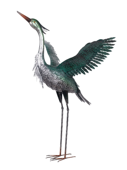 Huge Heron with Wings Out Garden Ornament