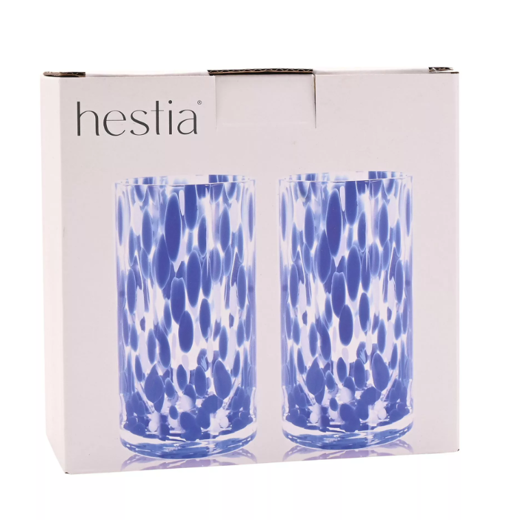 Hestia Blue Tortoise Shell Hi Ball Glass Set of 2