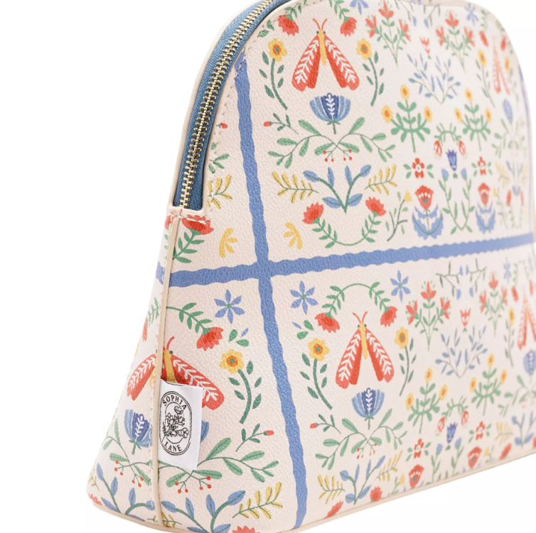 Sophia Lane Large Floral Make-Up Bag - Cream
