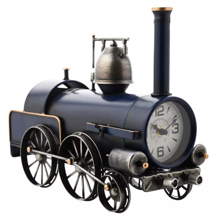 Hometime Blue Train Mantel Clock & Money Box