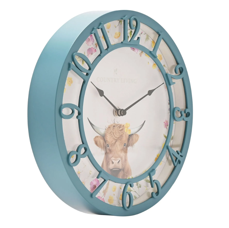 Country Living Outdoor Clock 25cms - Highland Cow