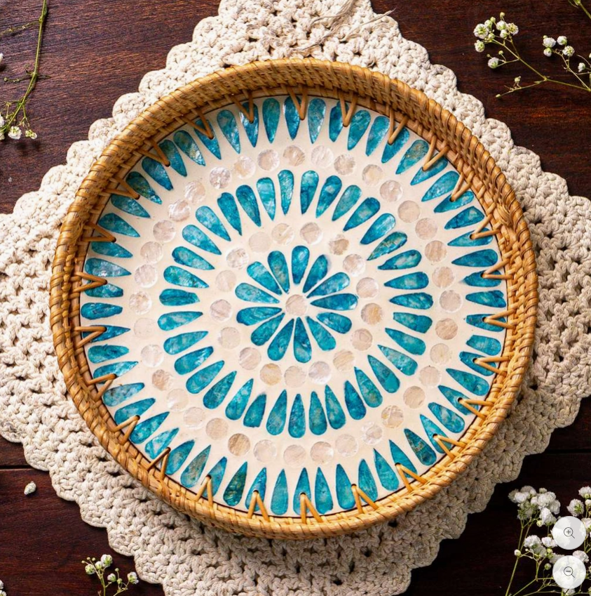 Rattan & Mother of Pearl Serving Trays