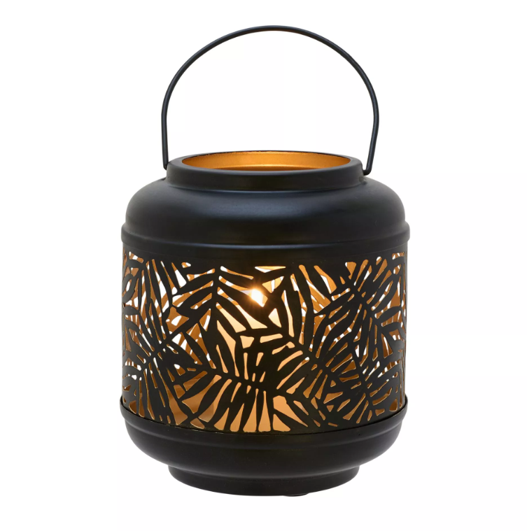 Country Living Black Metal Leaf Lantern with Gold Inside - 17cm Tall