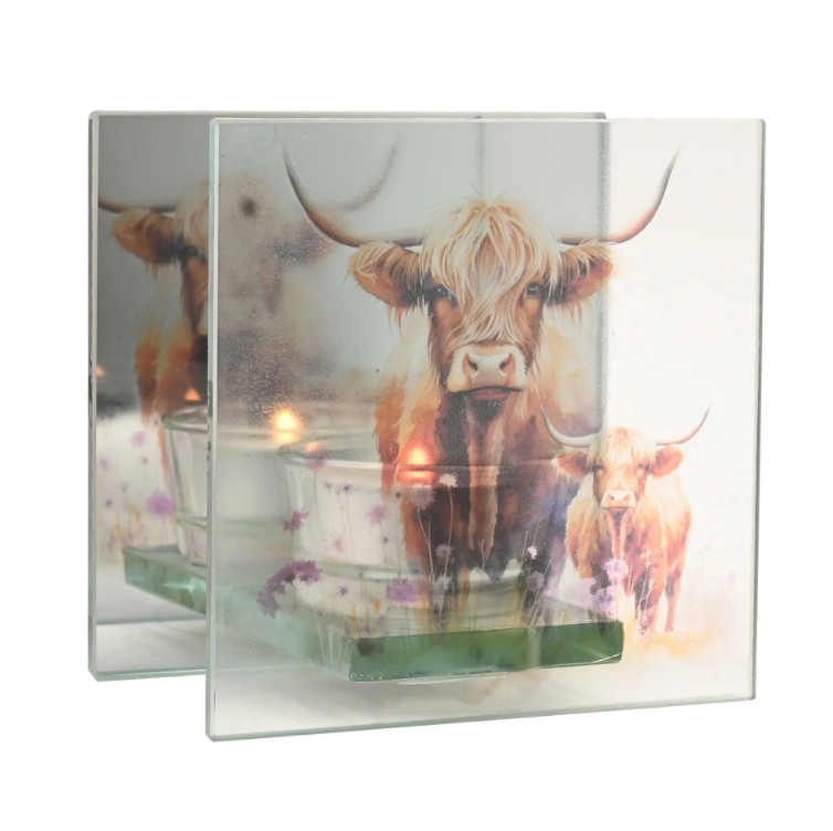 Country Living Highland Cow Glass Tealight Holder