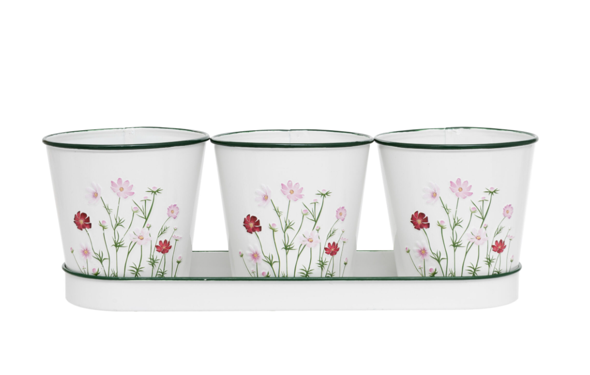 Petals Set of 3 Metal Pots with Tray