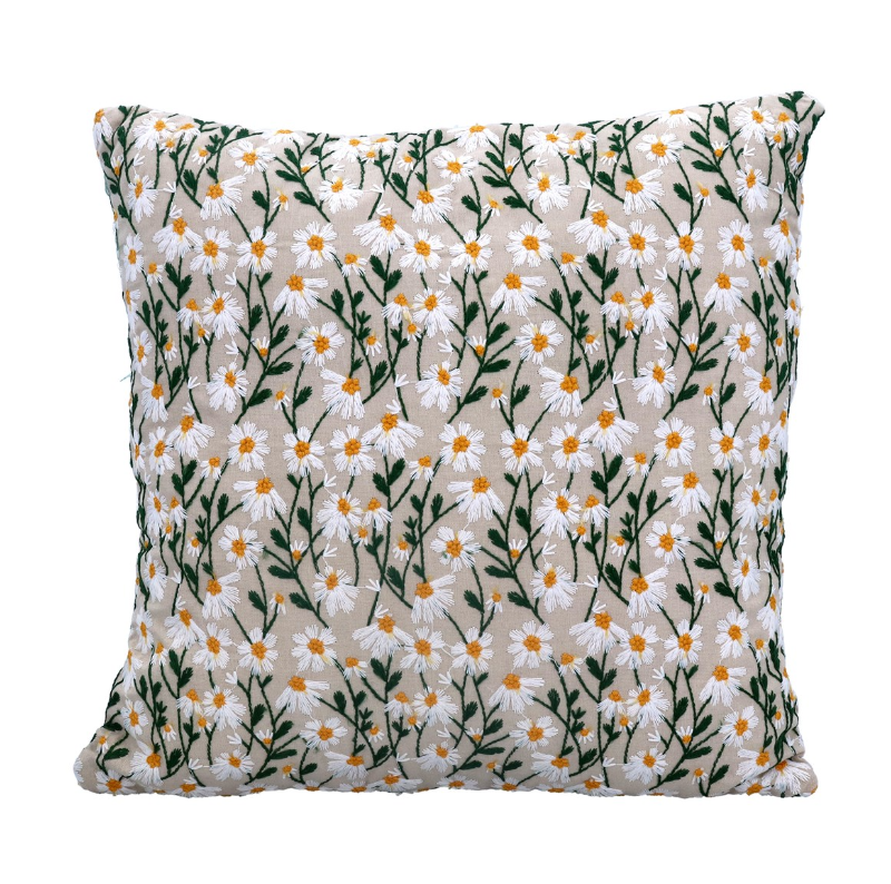 Gisela Graham Embroidered Daisy Cushion 40cm
