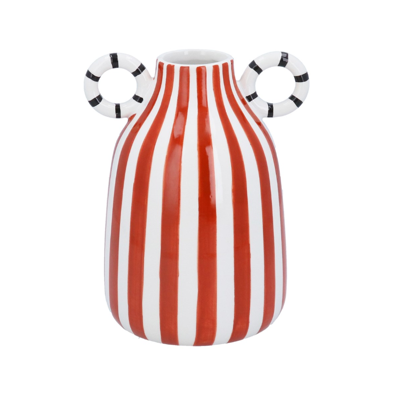 Dark Red Stripe Modernist Decorative Vase 20cm