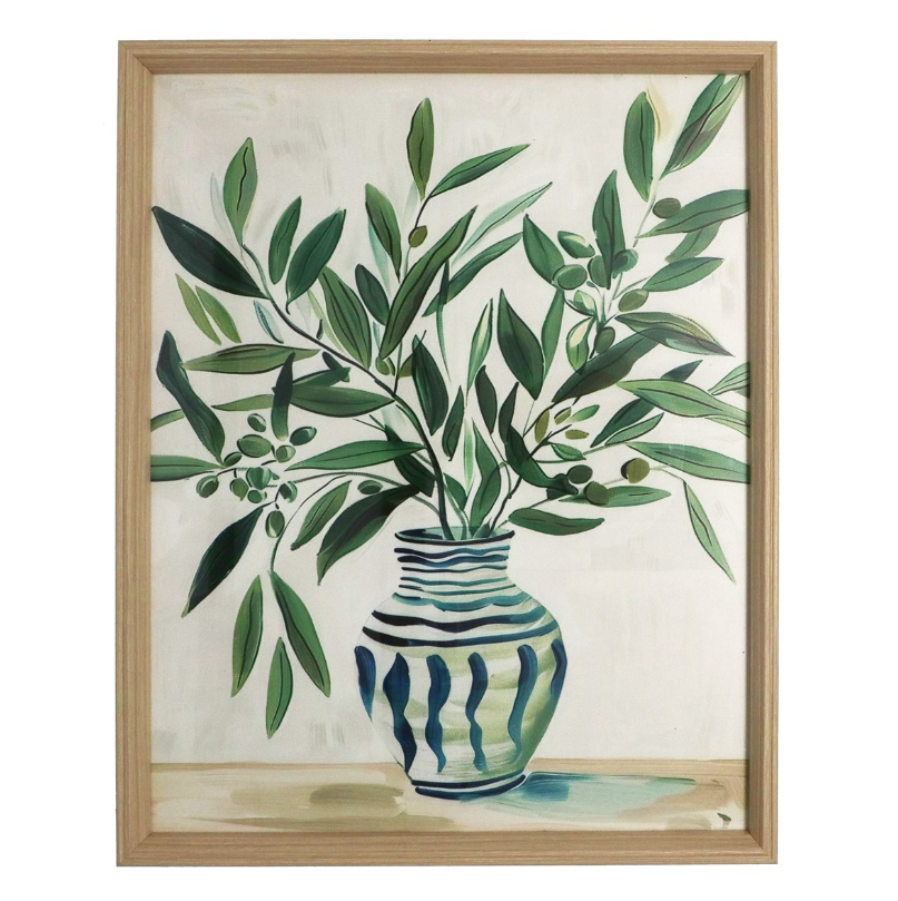 Wood Framed Print 50cm - Olive Branches Vase