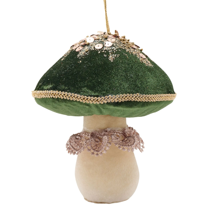 Velvet Green Mushroom Decoration 15cm