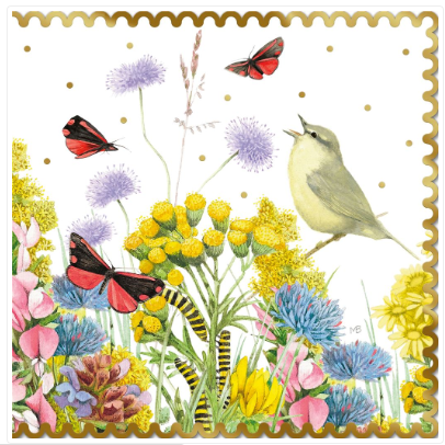 Floral Field with Birds & Butterflies Blank Card
