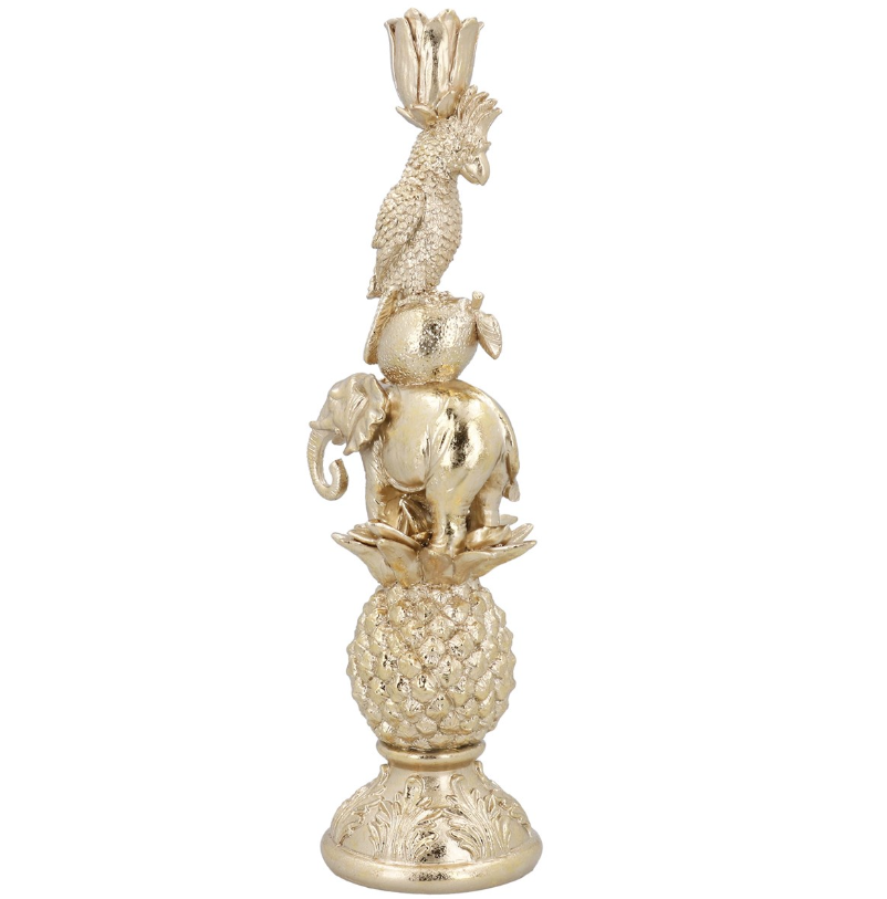 Gold Elephant & Bird 36cm Candlestick