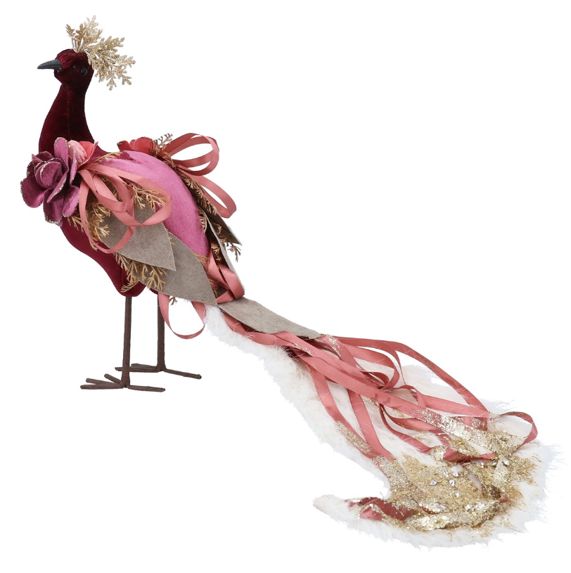 Plum Fabric Peacock Orn, 56cm