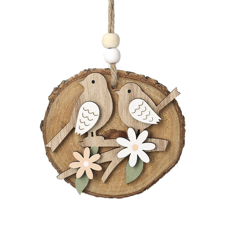 Wooden Log Hanger With Birds On Branch