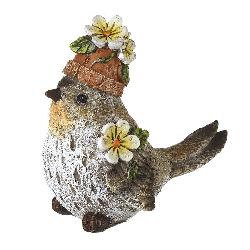 Resin Robin With Yellow Flowers