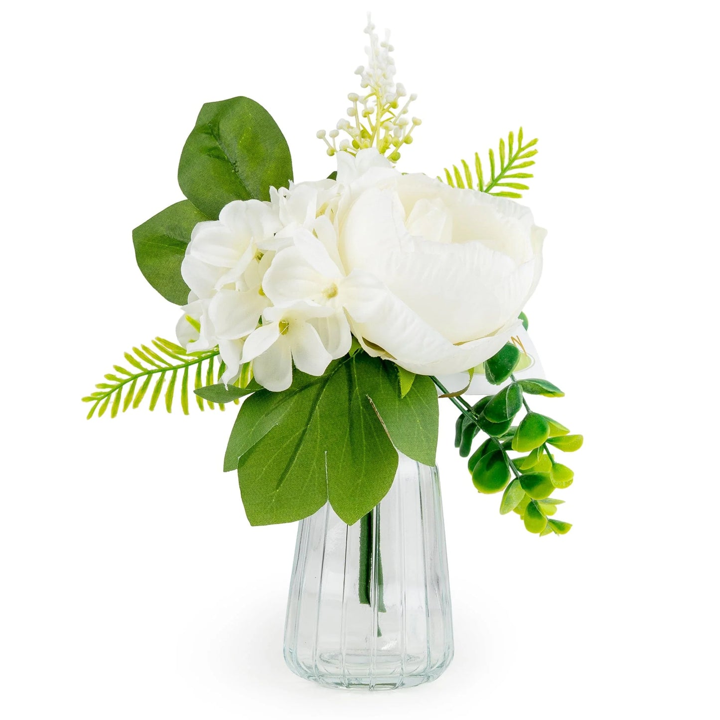 New 25cm White Roses in Glass Vase