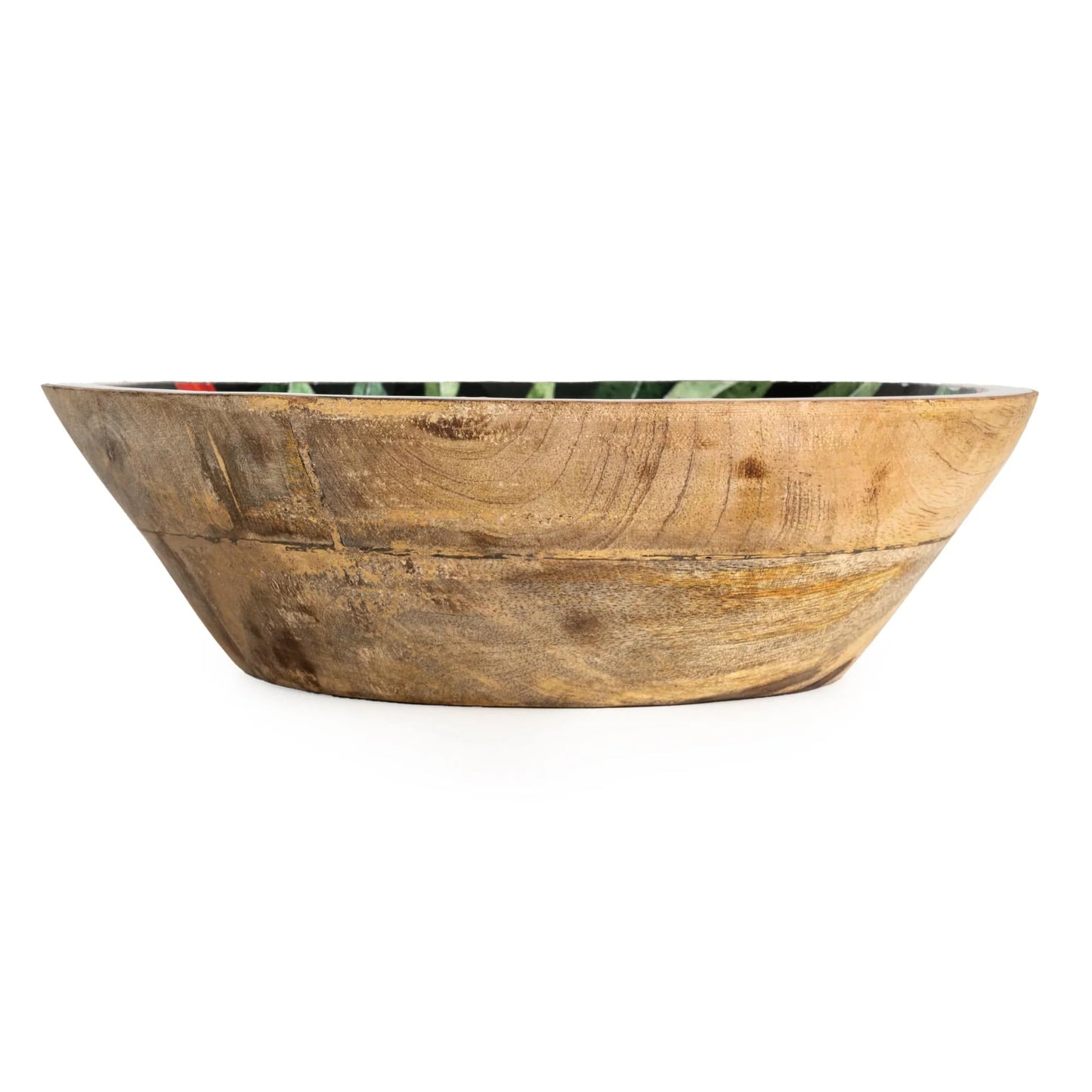 Large Mango Wood Bowl - Enamel Chilli Print