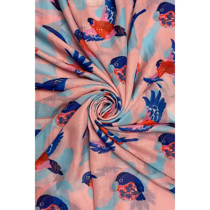 Mockingbird Illustration Print Frayed Scarf