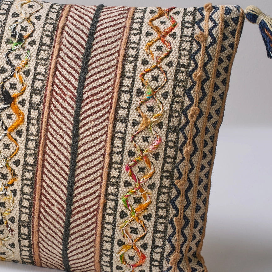 Heritage Block Print & Embroidered Cushion with Filler