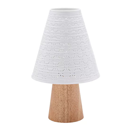Hestia White Ceramic Table Lamp With Wooden Base
