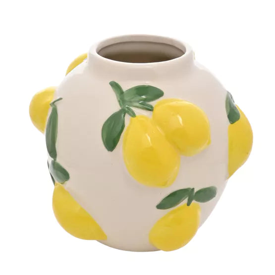 Hestia 12cm White Vase With Lemons