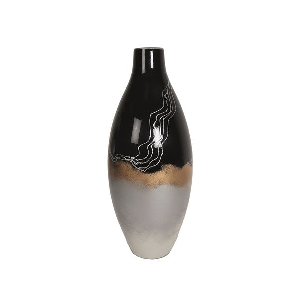 Silver and Black Vase with Gold Highlights