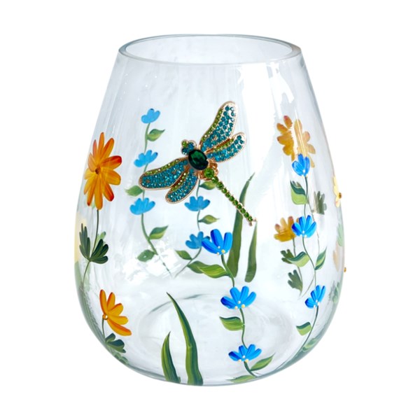 Blue & Yellow Floral Dragonfly 15cm Vase