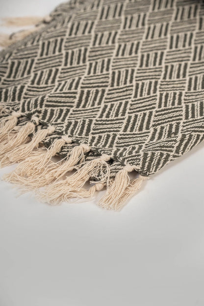 Soft-Recycled Handwoven Throw - Olive Green & Natural