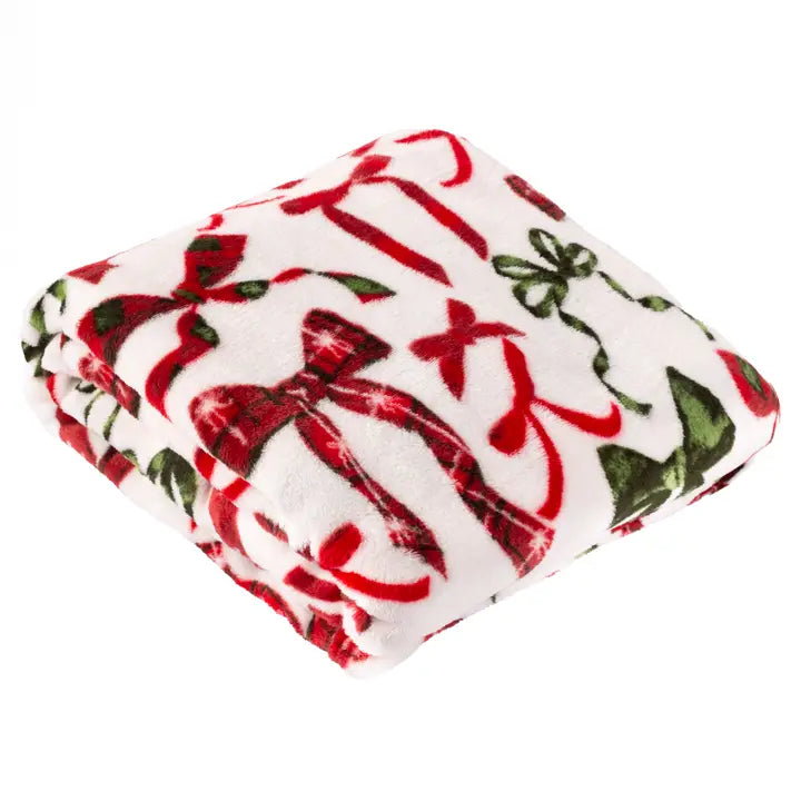 Festive Bows Printed Fleece Throw